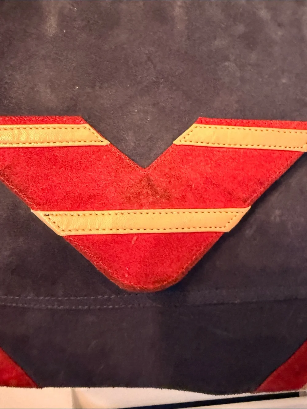 Vintage Suede Envelope Clutch in Navy, Red & Cream